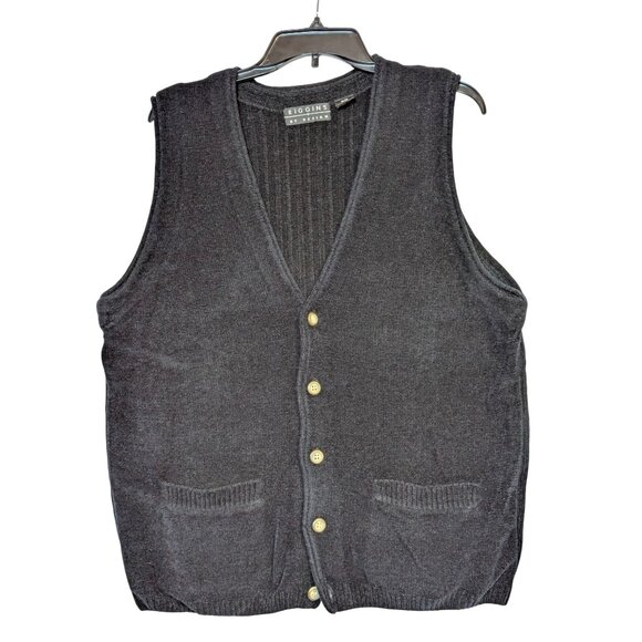 Mens Riggins By Design Black Knit Button-Up Vest With Pockets M 100% Acrylic - Picture 1 of 4